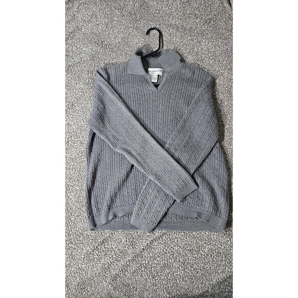 Pendleton Collared Polo Sweater Women's Medium Beige Fine Cable Knit Merino Wool